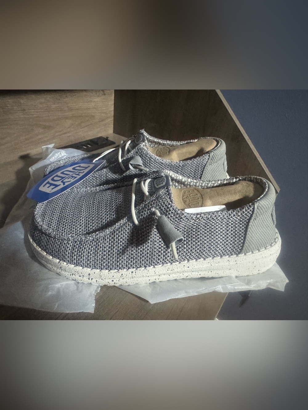 Hey Dude Woven Knit Lace-Up Flats in Grey